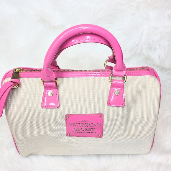 Victoria's Secret Handbags - Victoria's Secret Pink and Cream Satchel Bag "Love The Sexist On Earth" NWOT
